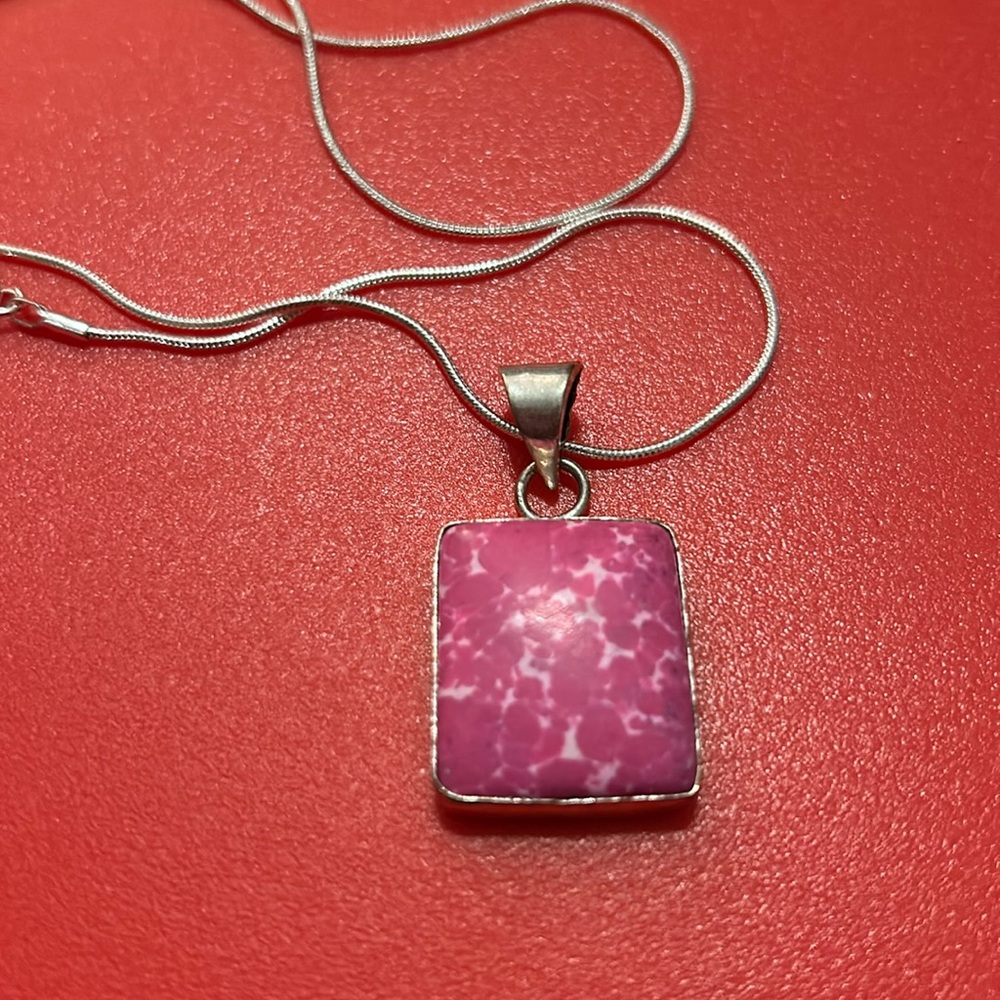 Pink turquoise pendant with silver chain